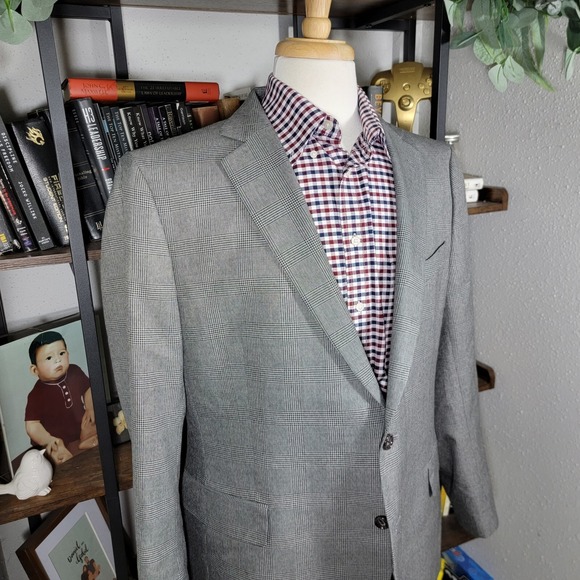 Stafford Men's Sport Coat Blazer Two Button Gray Houndstooth Wool Blend Size 46R - Picture 9 of 16
